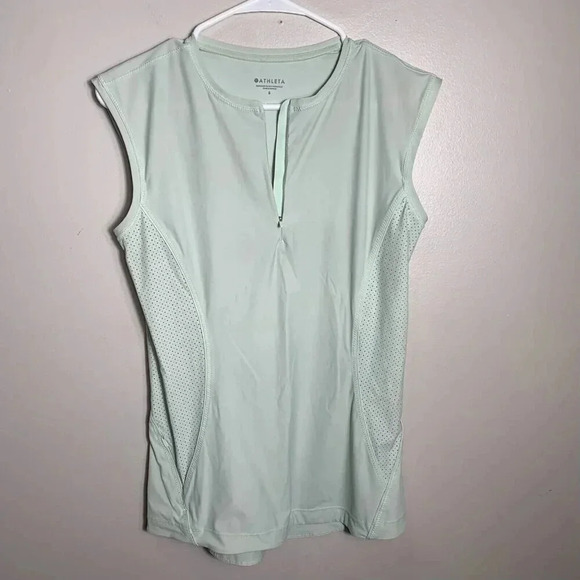 Athleta Pacifica II Tank Size Small Seafoam Green Sleeveless 1/4 Zip Workout Run - Picture 1 of 9